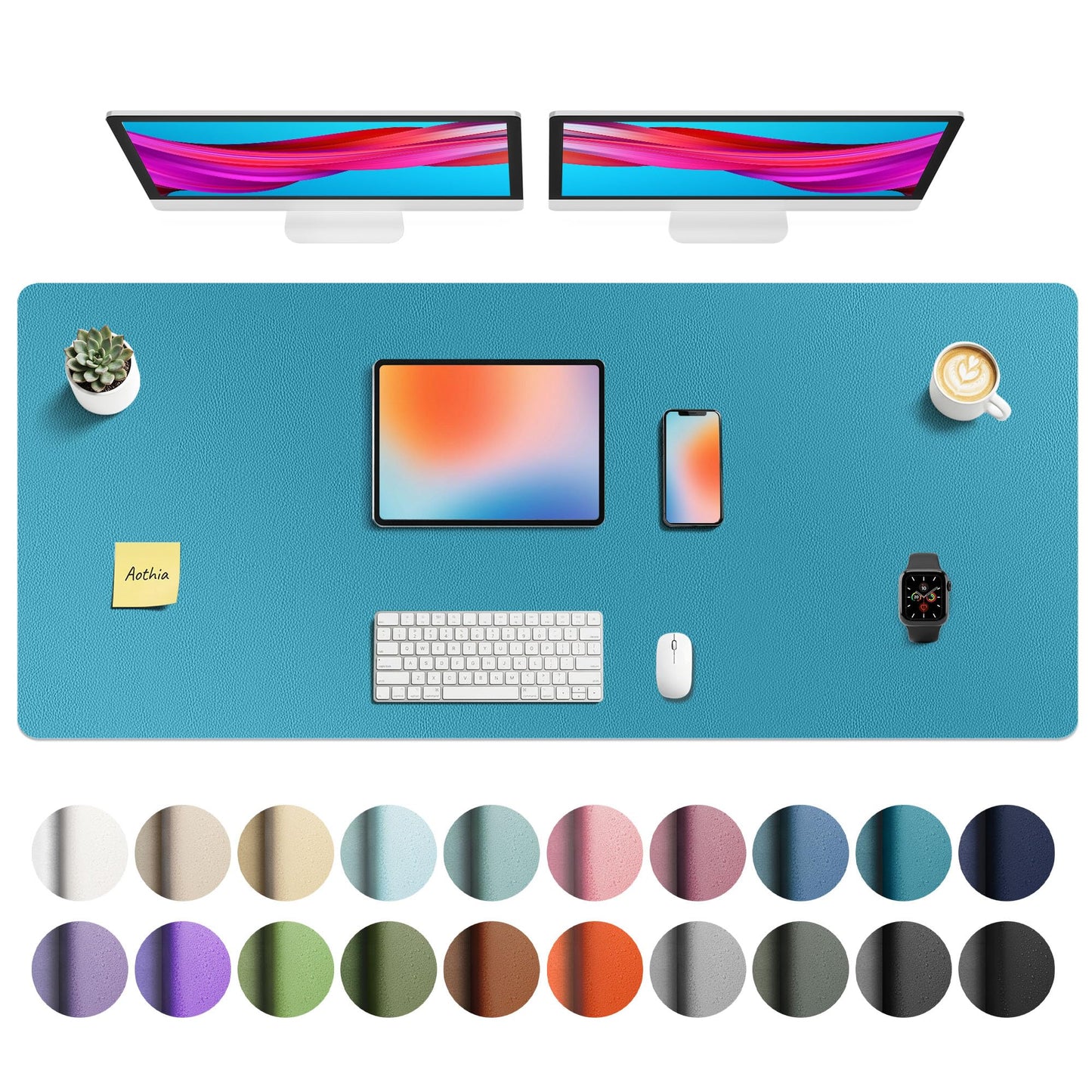 Aothia Faux Leather Desk Mat - Non-Slip PU Leather Desk Blotter, Waterproof Writing Surface, Large