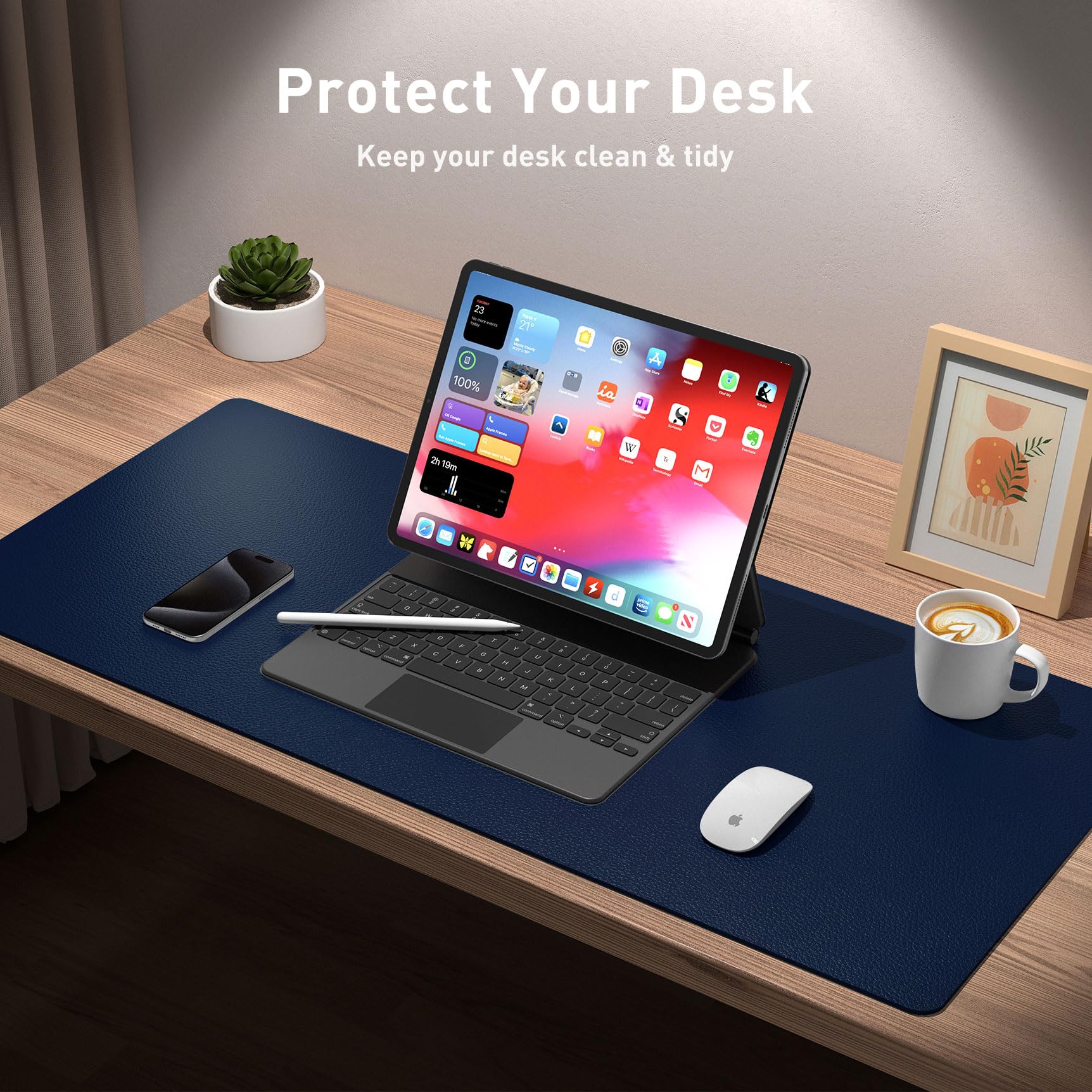 Aothia Leather Desk Pad Protector, Mouse Pad, Office Desk Mat, Non-Slip PU Leather Desk Blotter