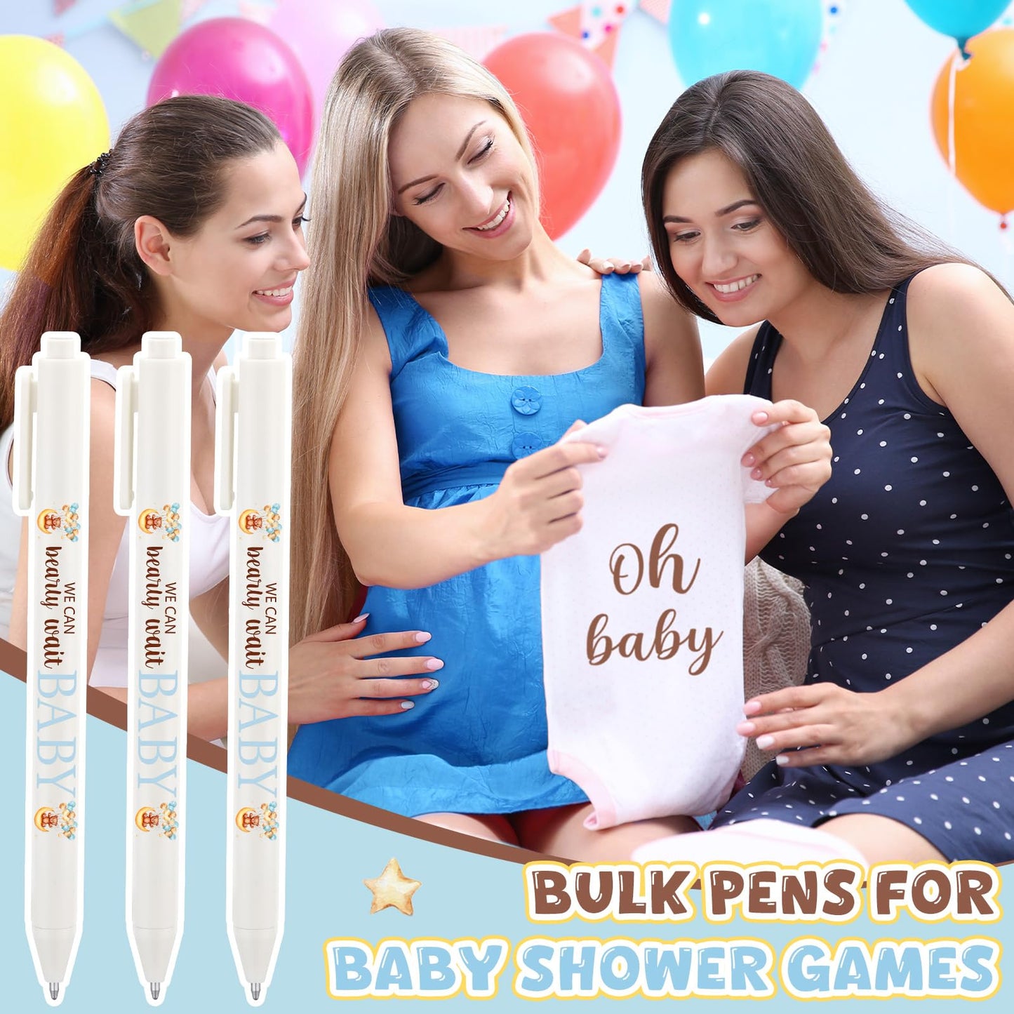 Kisston 60 Pcs Cute Bear Baby Shower Pens, Gifts Party Favors Bulk