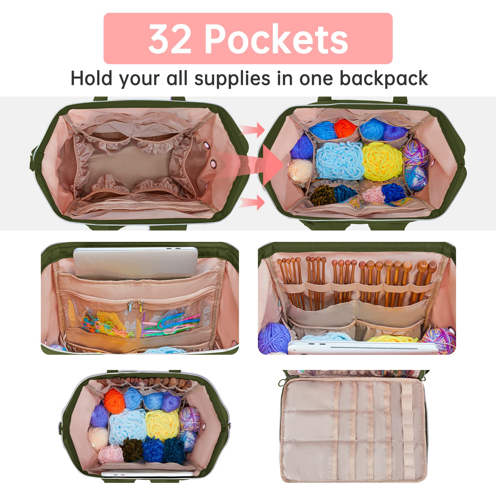 Leudes Crochet Bag Backpack for Yarn Storage Tote Travel Large Knitting Bag