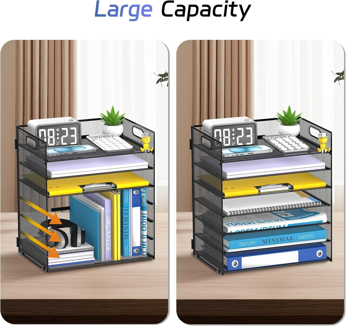 7 Tier Paper Organizer for Desk with Mesh Letter Trays and Handle 2 Pack