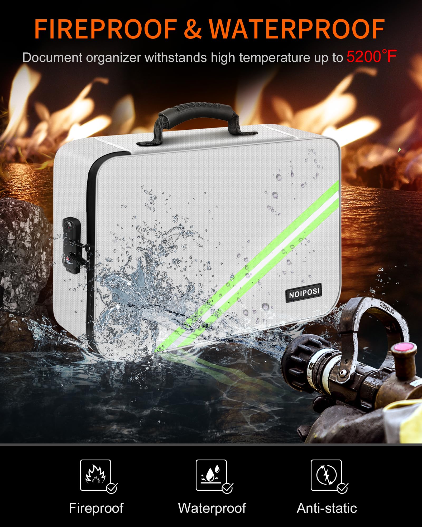 Noiposi 5200℉ Fireproof Document Box with Lock 16.1"x11.4"x4.3"