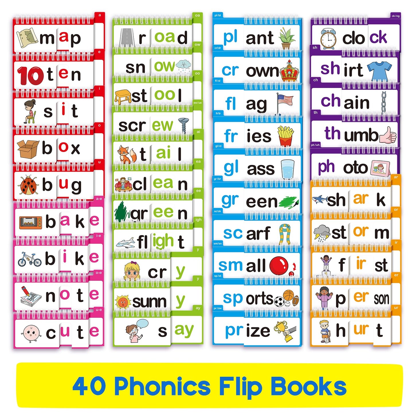 Phonics Flash Cards & Word Family Build Book, 40 Read and Rhyme Flip Books