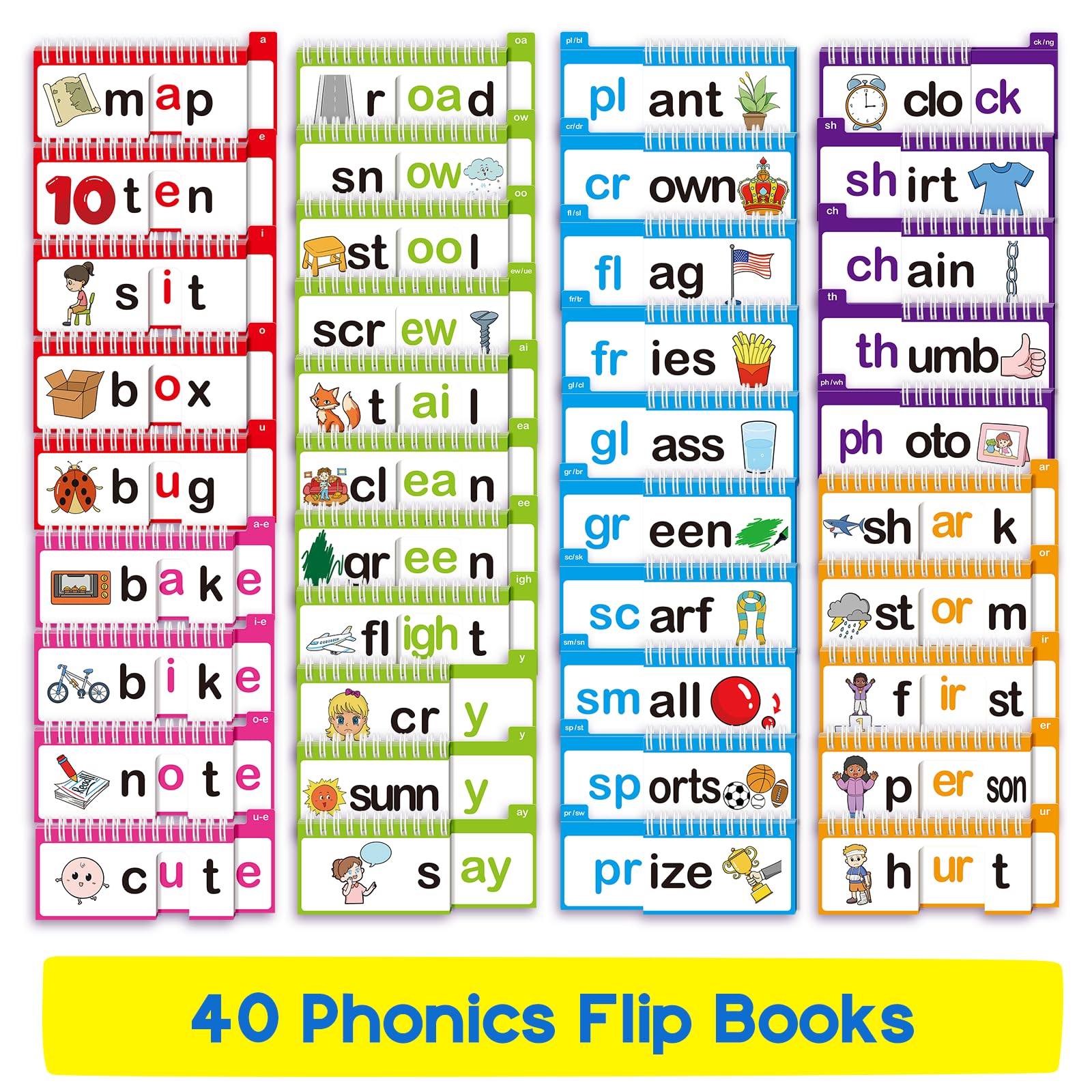 Phonics Flash Cards & Word Family Build Book, 40 Read and Rhyme Flip Books