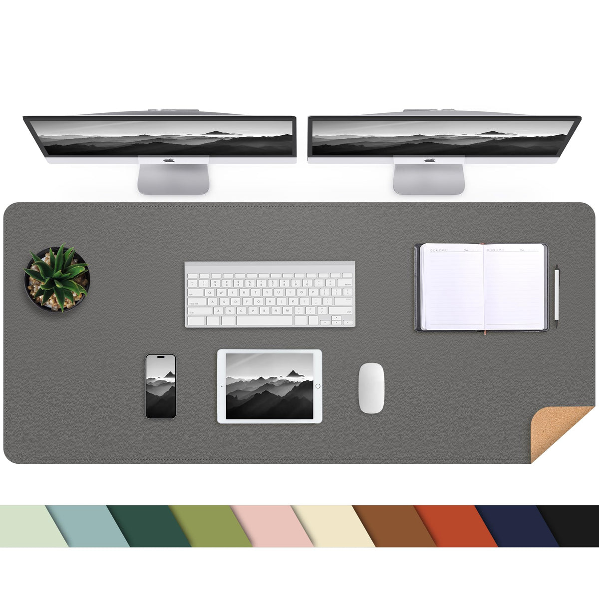 AFIING Cork Desk Mat 47" x 23.6", Dual-Sided Natural Cork & PU Leather Desk Pad, Non-Slip