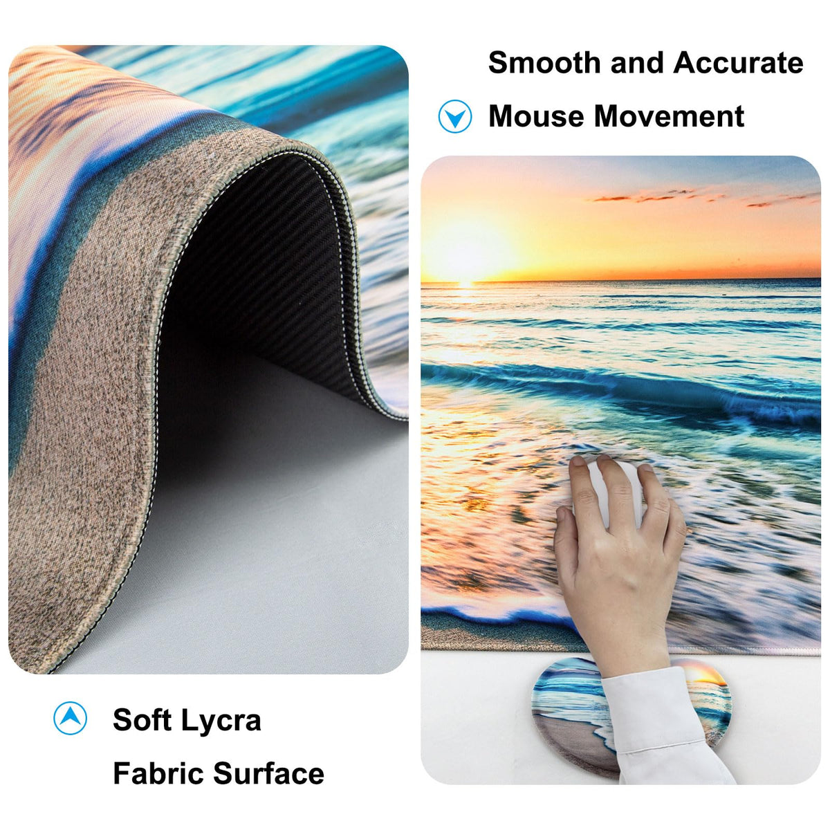 4 in 1 Mouse Pad and Keyboard Wrist Rest,Large Desk Mat,Coaster Set-Beach