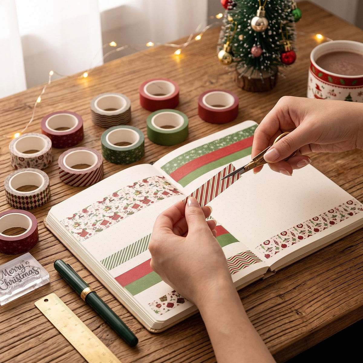 YooNotee 12 Rolls Vintage Washi Tape Set,Red and Green,Christmas