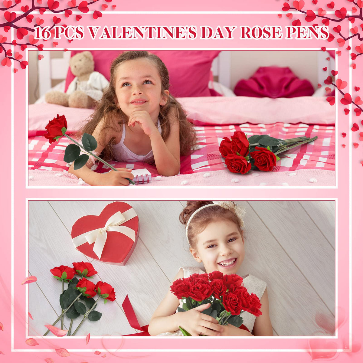Yexiya 16 Pcs Rose Flower Pens Red Artificial Ballpoint Wedding Party
