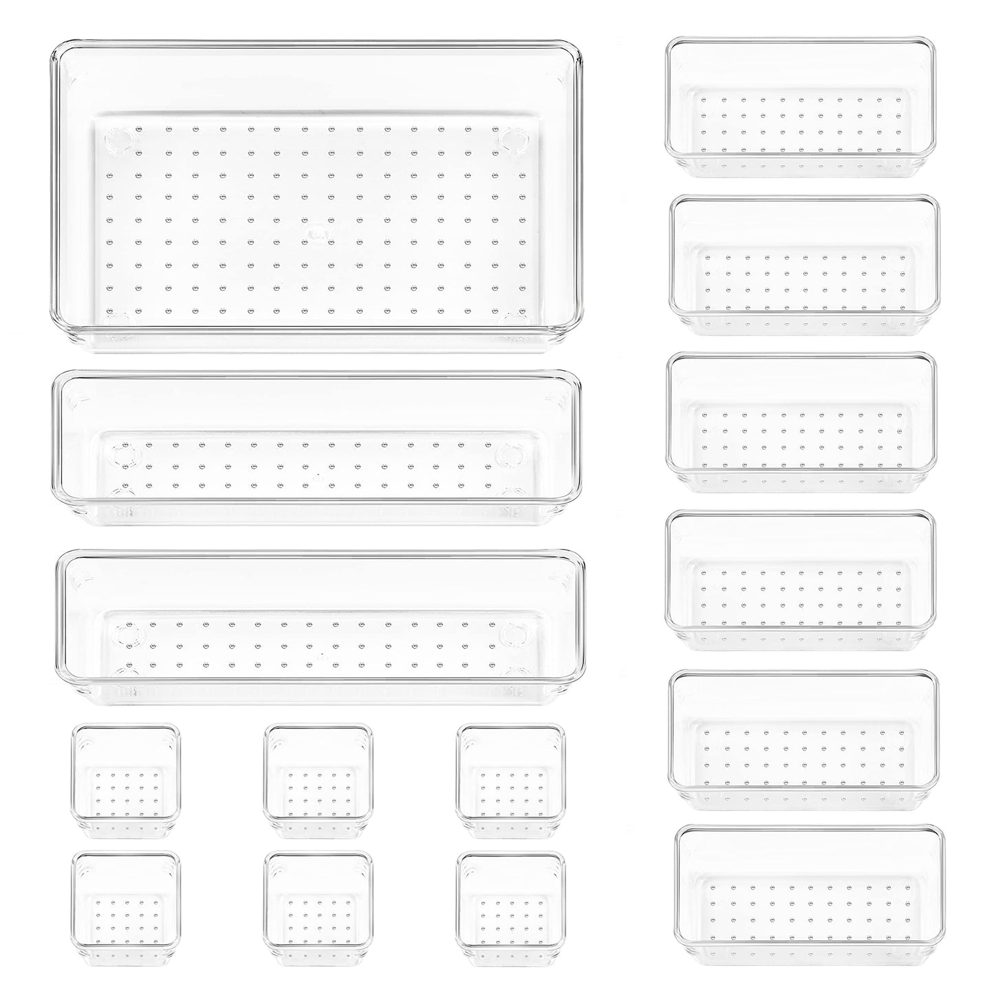 Vtopmart 15 PCS Clear Plastic Drawer Organizers Set, Vanity Organizer Trays