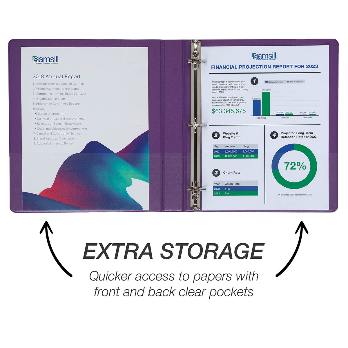 Samsill Durable 1 inch 3 Ring Binder, D Ring Binder, 100% Recycled Chipboard, Purple, 4 Pack
