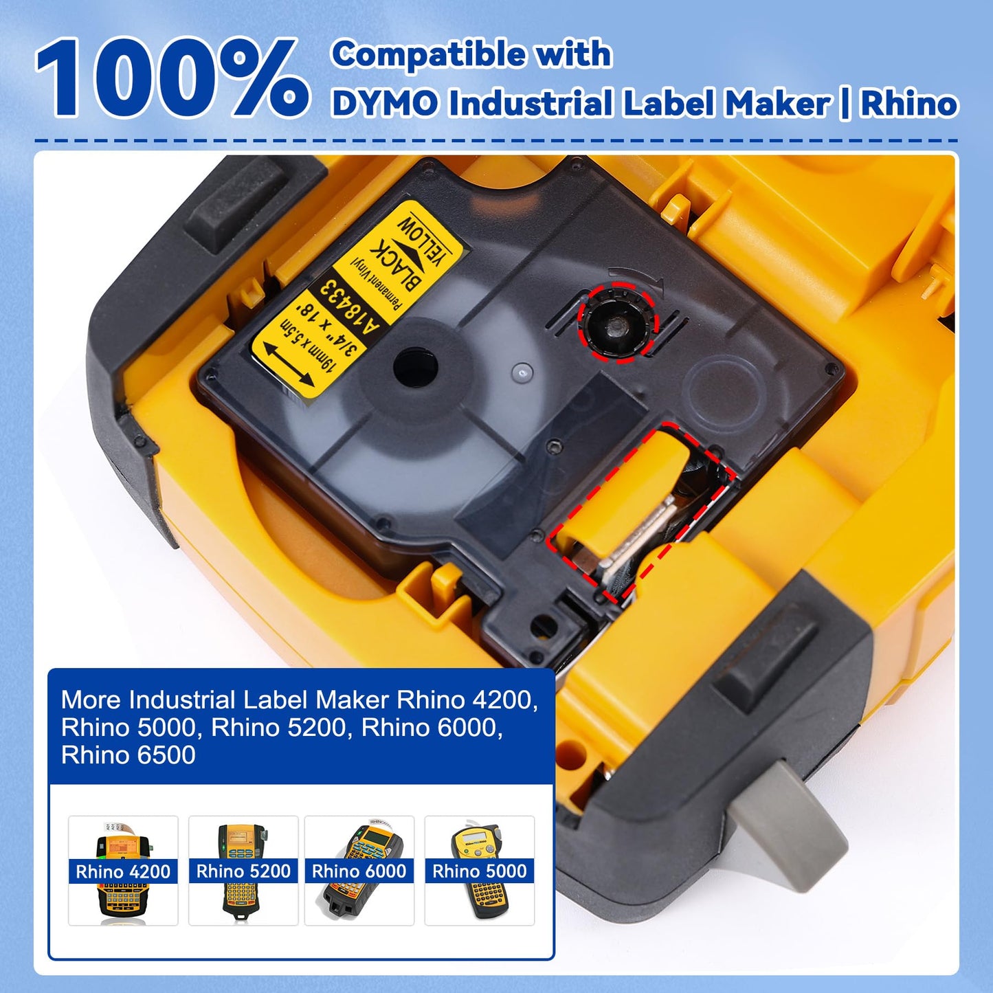 18433 Permanent Vinyl Tape Yellow Replace for Dymo Rhino 4200 Label Tape