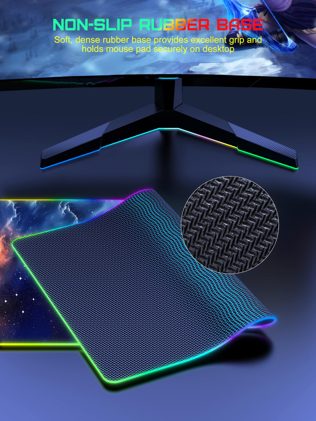 5-in-1 RGB Mouse Pad with Wireless Charging, Gaming Desk Mat, Blue Nebula
