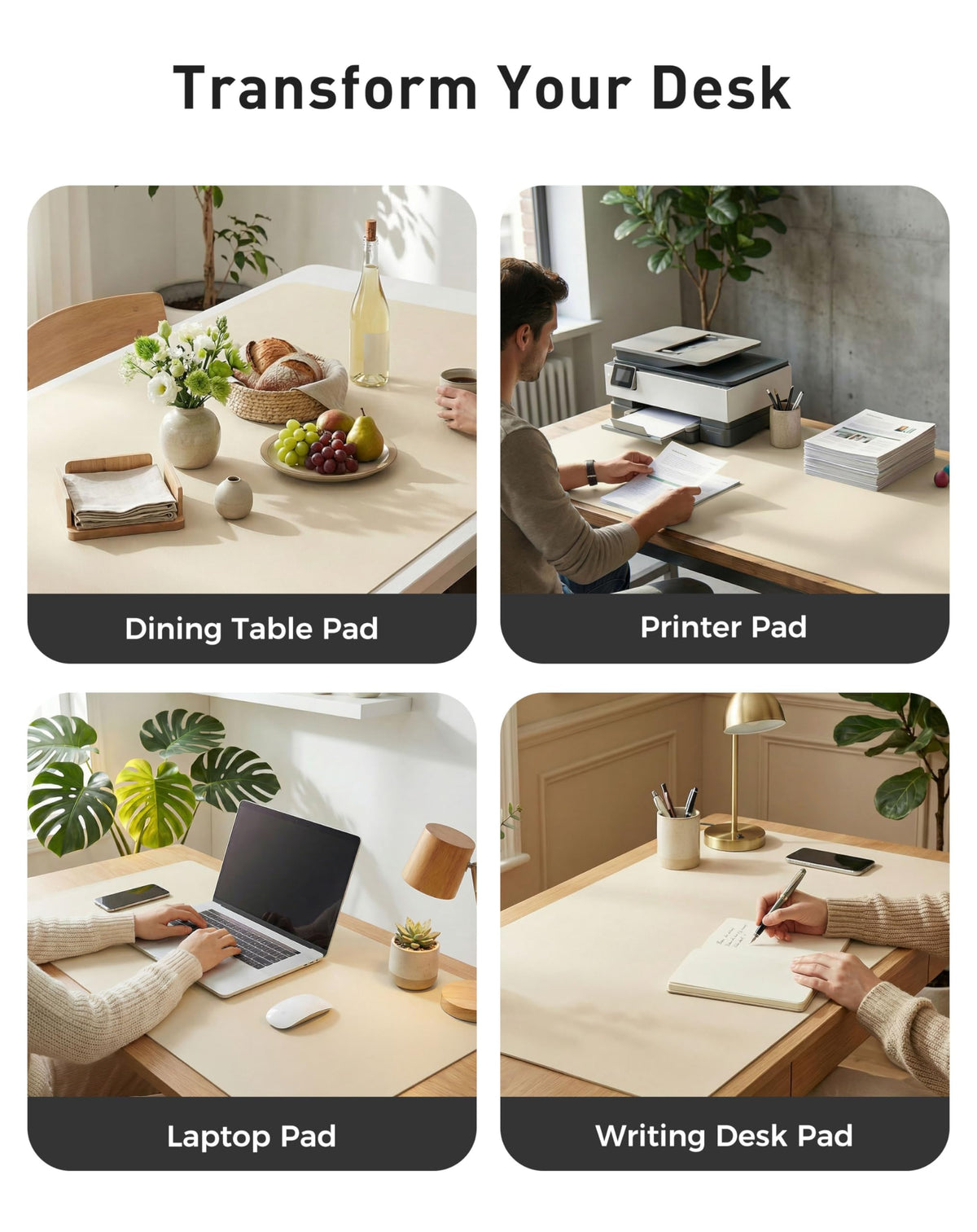 Aothia Faux Leather Desk Mat - Large Mouse Pad, Non-Slip PU Leather Blotter, Waterproof Writing