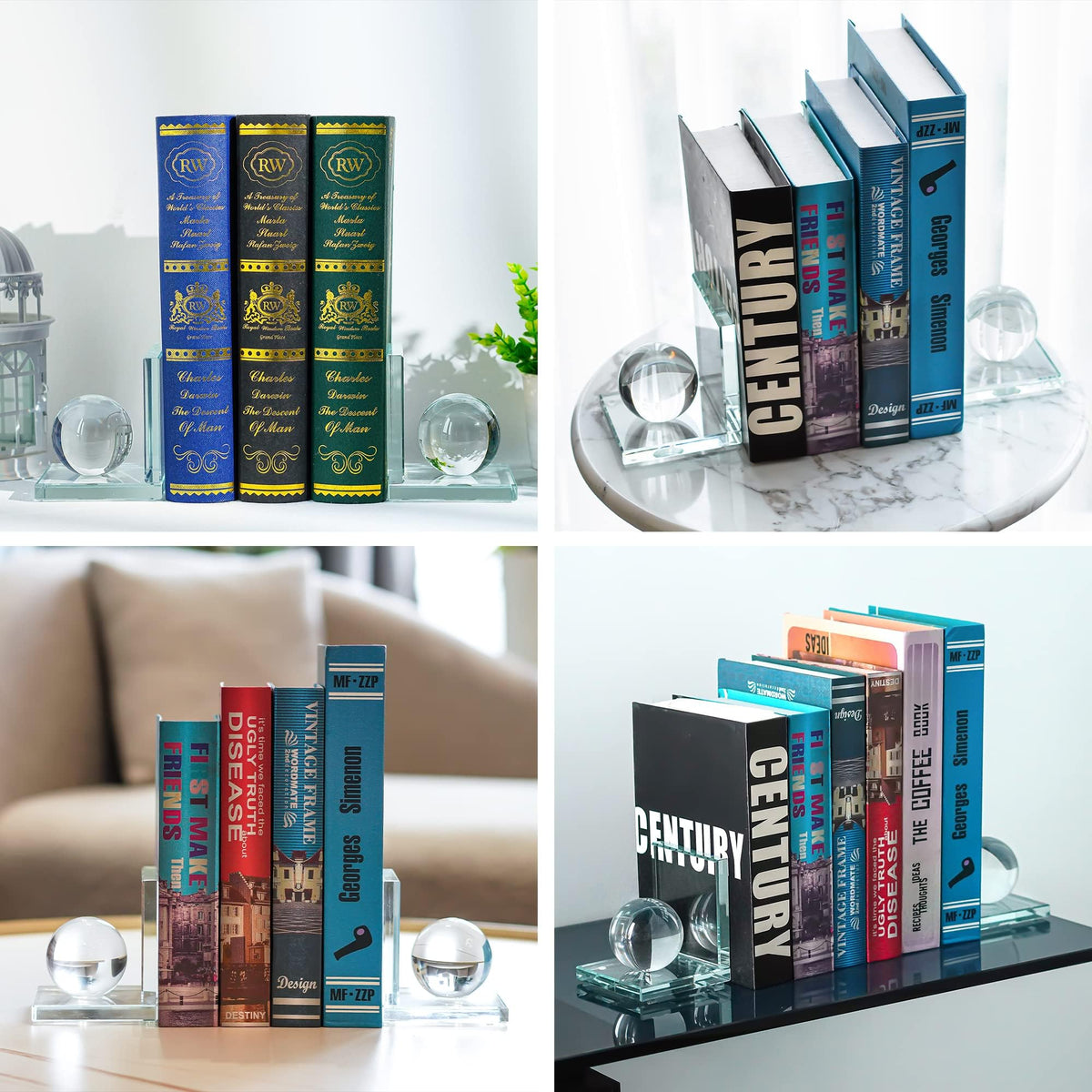 1 Pair Crystal Bookends with Crystal Ball for Heavy Books