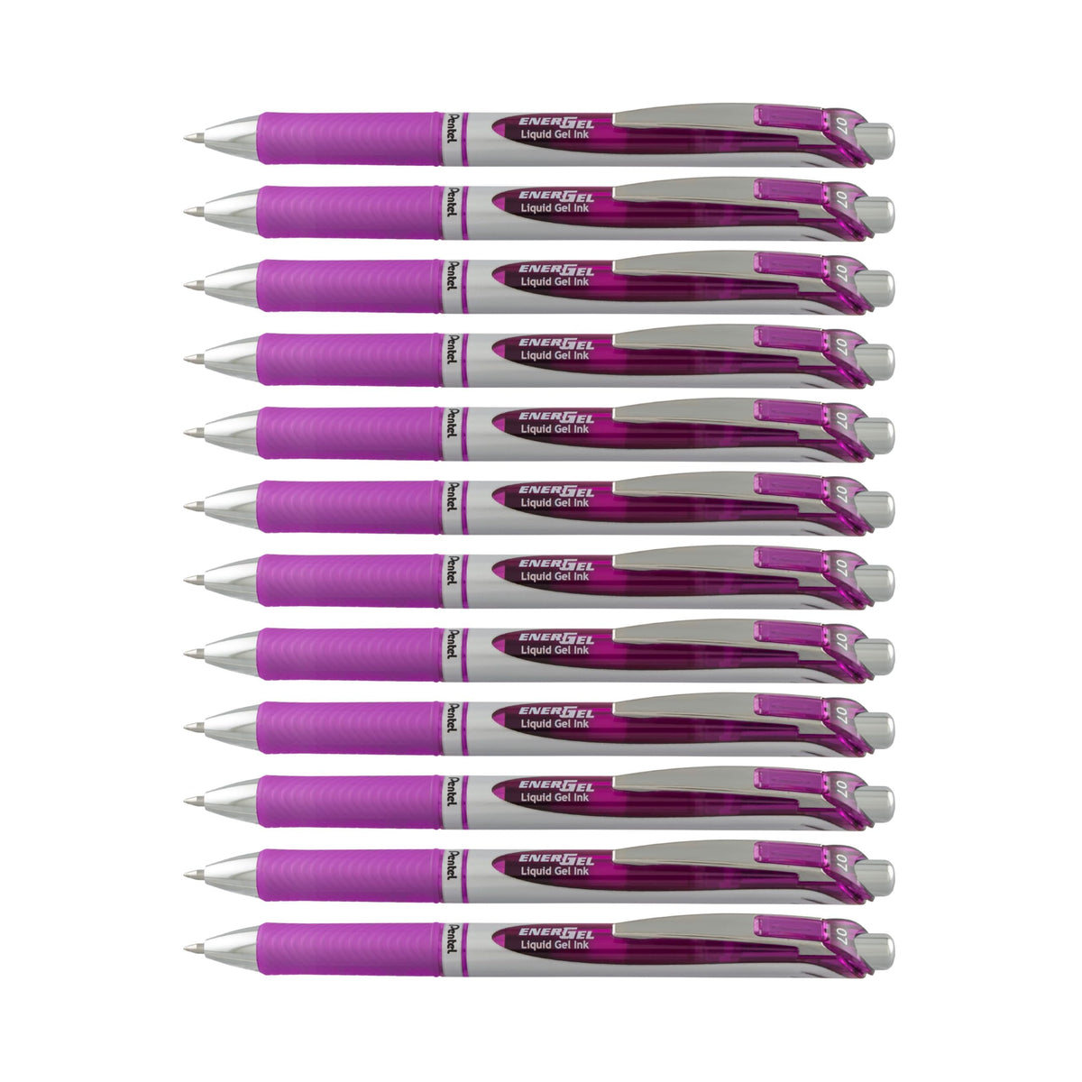 Pentel EnerGel RTX Retractable Liquid Gel Pen, (0.7mm), Medium Line, Metal Tip, Violet Ink, Box of