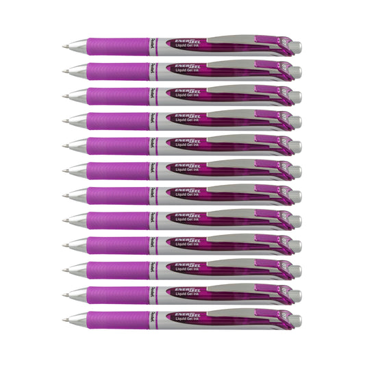 Pentel EnerGel RTX Retractable Liquid Gel Pen, (0.7mm), Medium Line, Metal Tip, Violet Ink, Box of