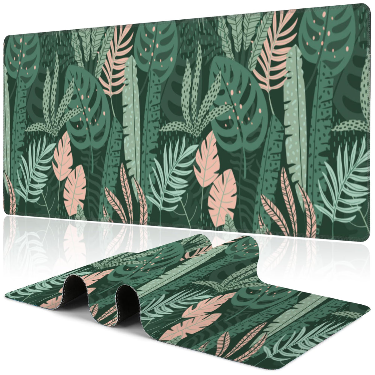 Tropical Plants and Leaves Desk Mat,Large Tropical Palm Leaves Gaming Keyboard Mouse Pad,Non-Slip