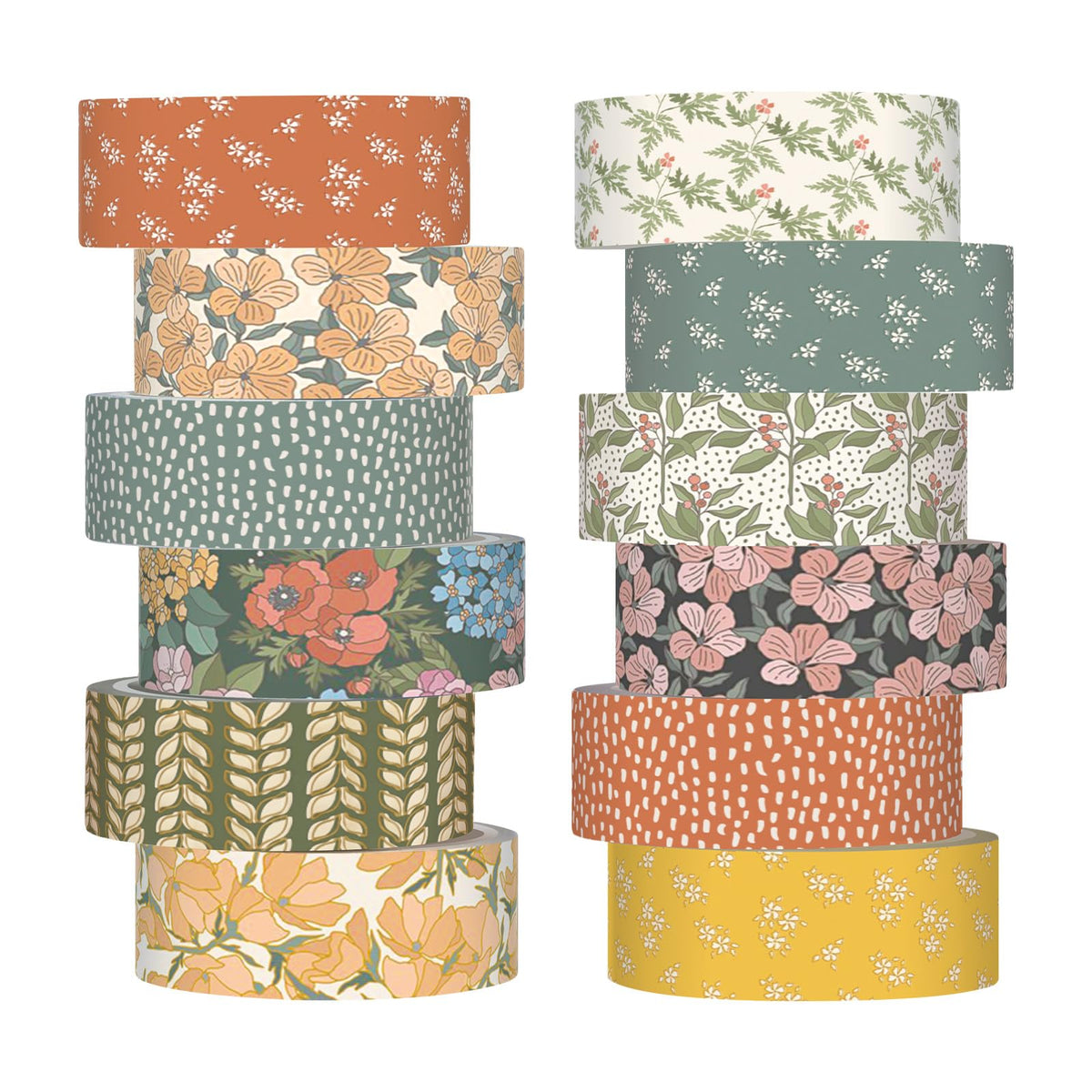 YooNotee 12 Rolls Floral Washi Tape Set,Warm Tones,Botanic