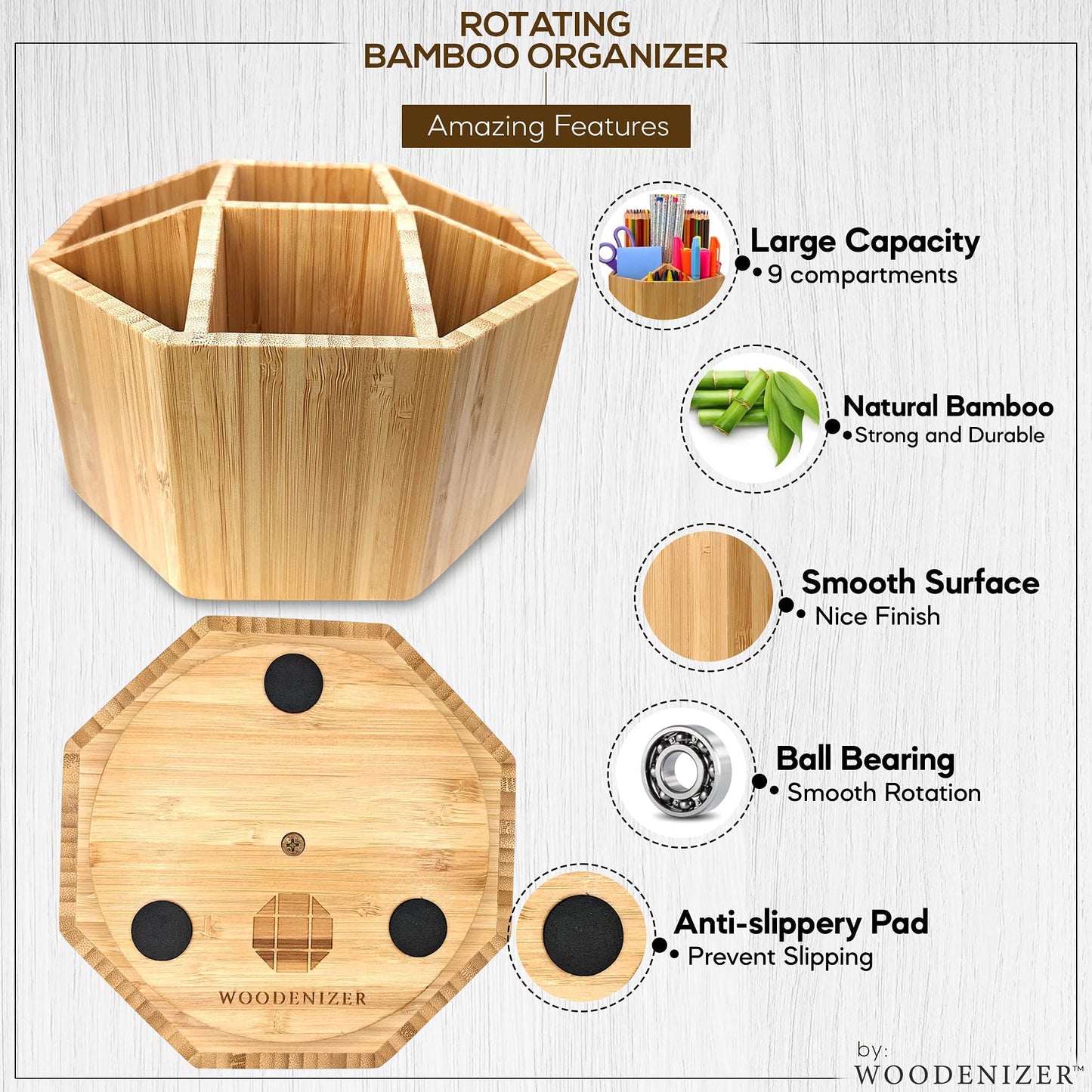 Bamboo Art Supply Organizer - Pencil & Pen Holder - Kids & Adults Desk Organizer - 8 Compartments