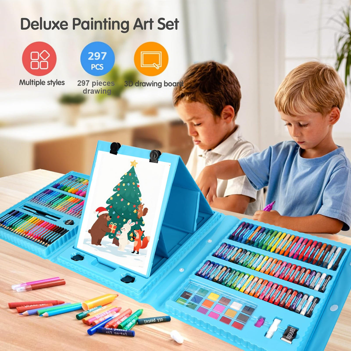 Okiki 297Pcs Art Supplies for Kids, Deluxe Drawing Kit for Young Artists