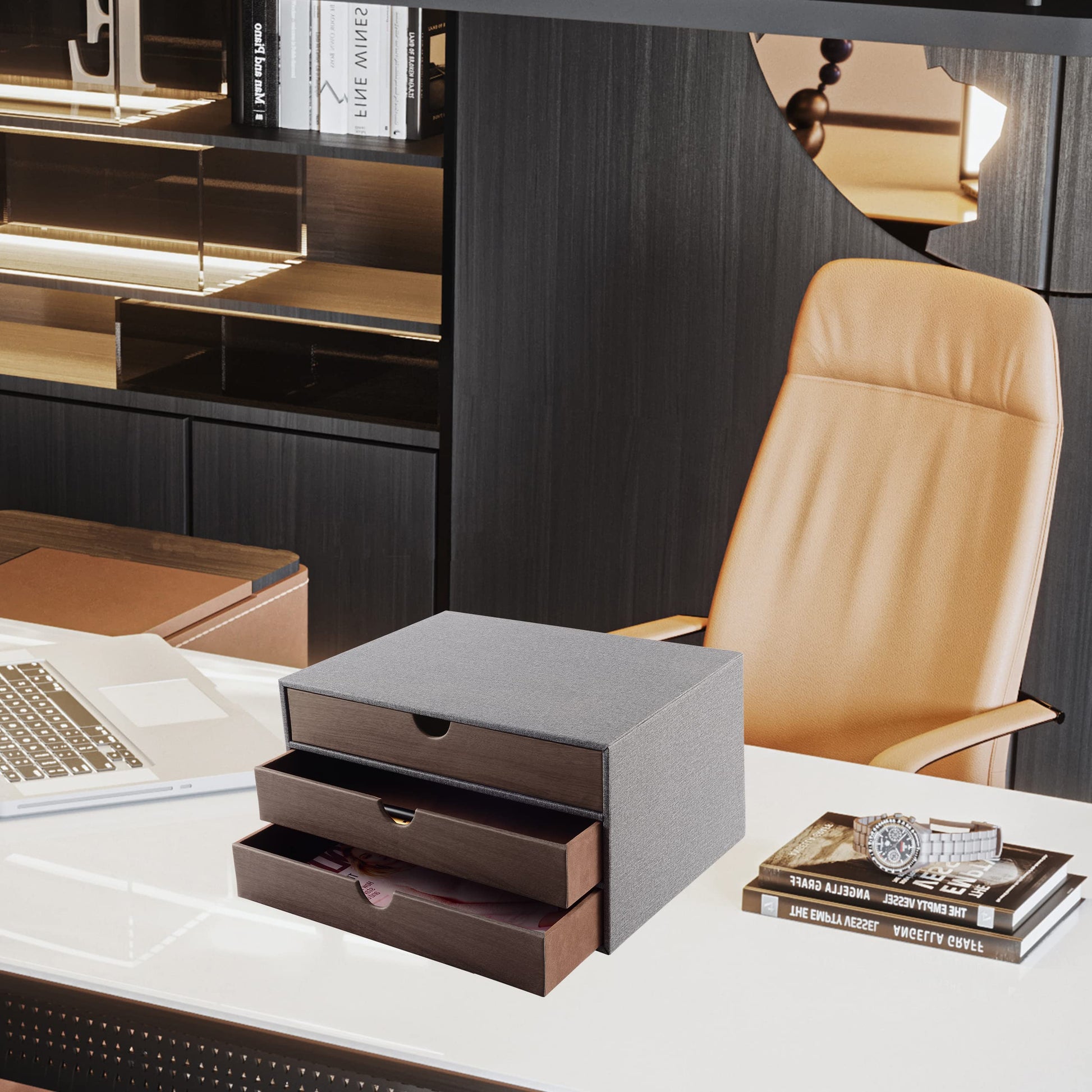 RHCSZ Cloth-effect Faux Leather Desk Organizer File Cabinet Executive Office Supplies Desktop