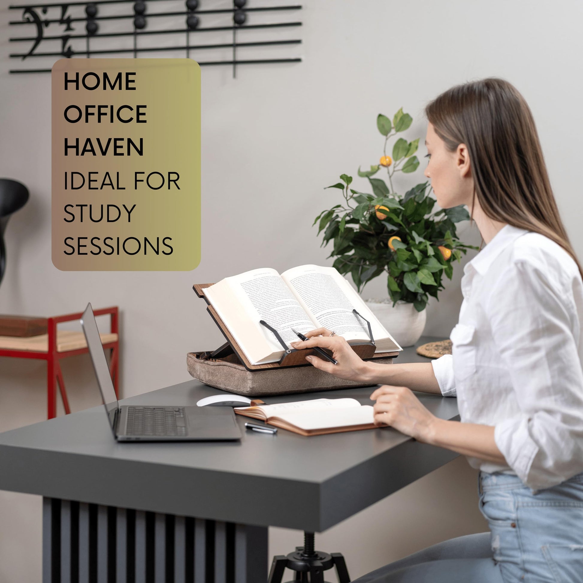 Vigo Wood Lap Reading Desk with Cushion, Adjustable Incline Book Stand with Storage Compartment