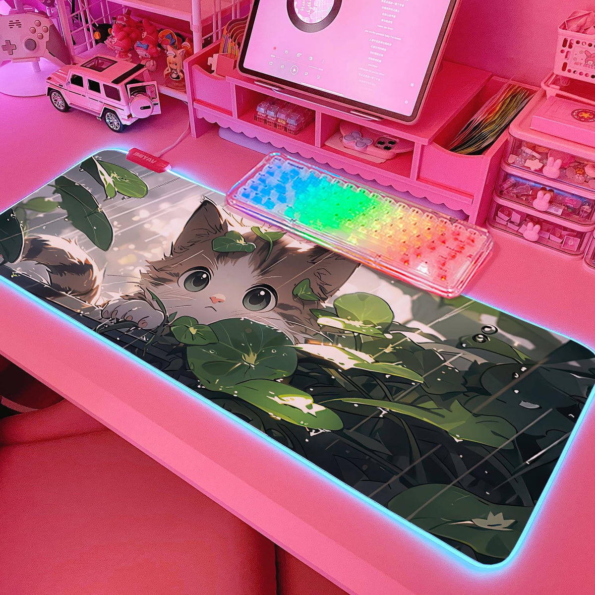 JMIYAV Pink RGB Gaming Mouse Pad 31.5x12 Inch PC XL Large Extended Glowing Led Light Up Desk Pad