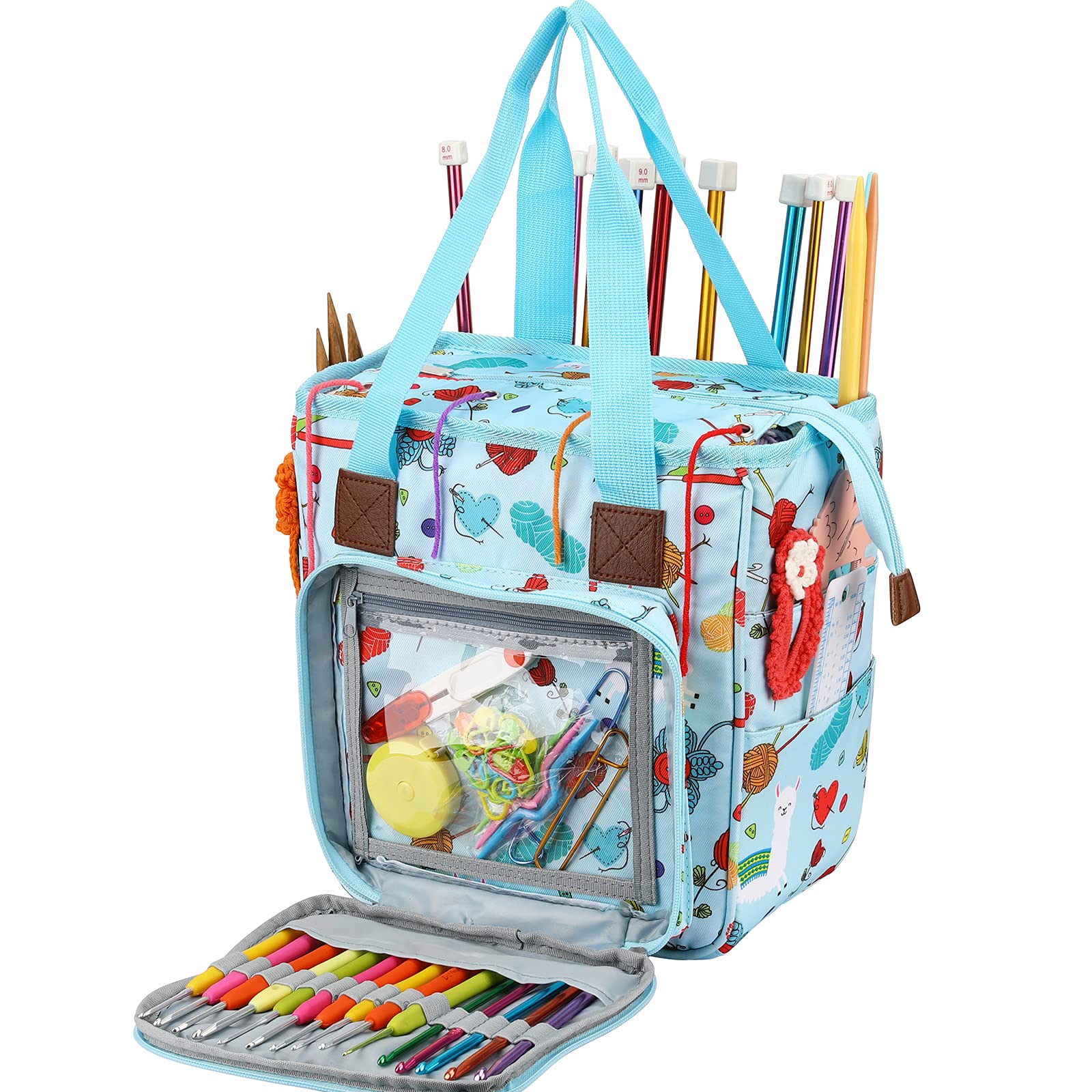 LOOEN Yarn Knitting Storage Tote-Large Capacity Crochet Organizer Portable Travel Bag with Shoulder