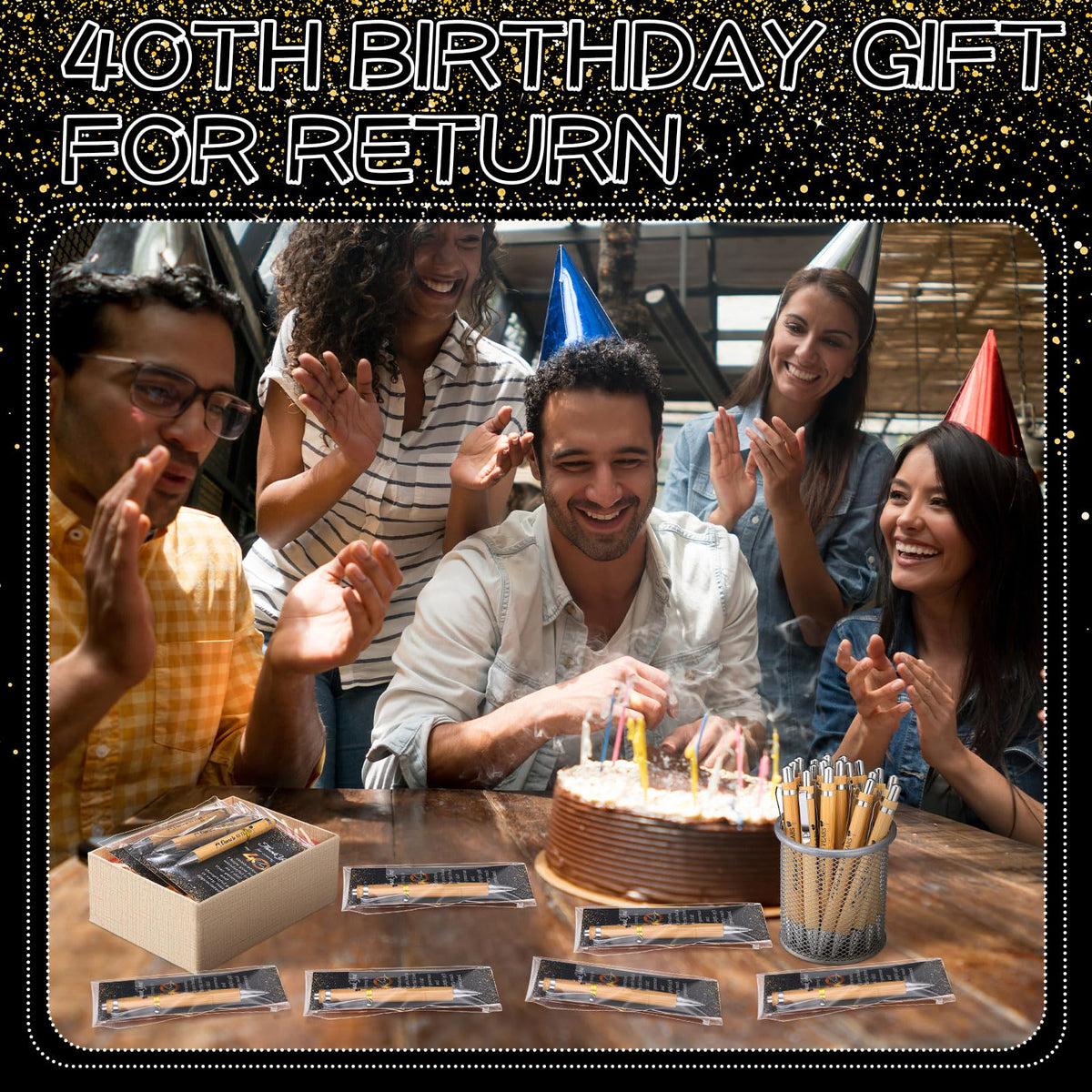Sayglossy 50 Sets 40th Birthday Party Favors with Pens Andthank You Cards