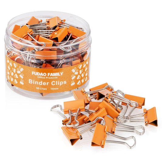Small Orange Binder Clips, 3/4 Inch (19mm), 50 Pack Mini Clips