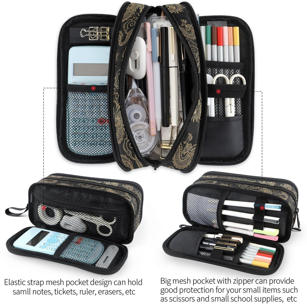 Fustylead Dragon Pen Pencil Case with Zipper Makeup Pouch Cosmetics Bag Multi-Purpose Travel Bag