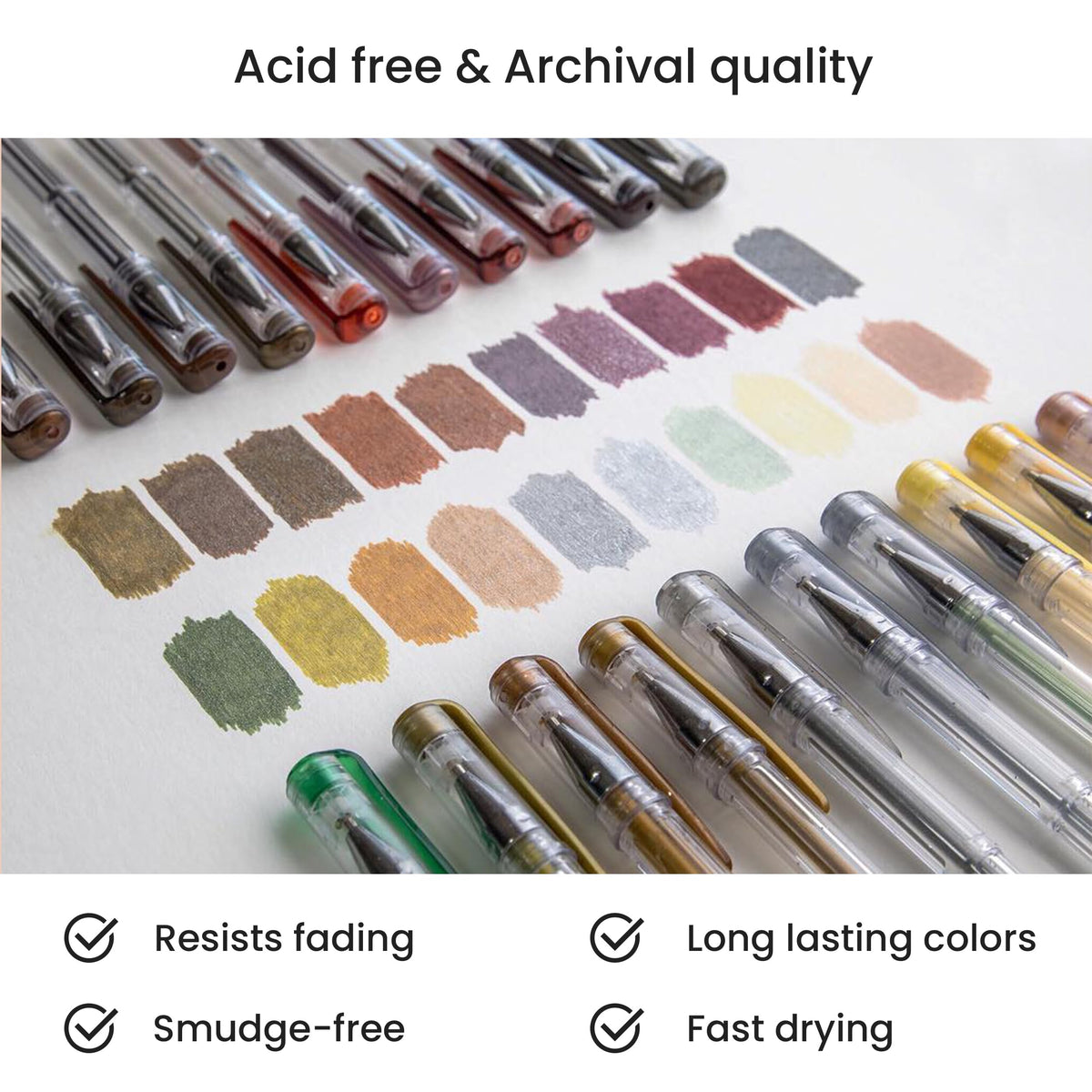 OfficeGoods Black and Grey Gel Pens with Refills, Glitter Metallic, 12 Pack
