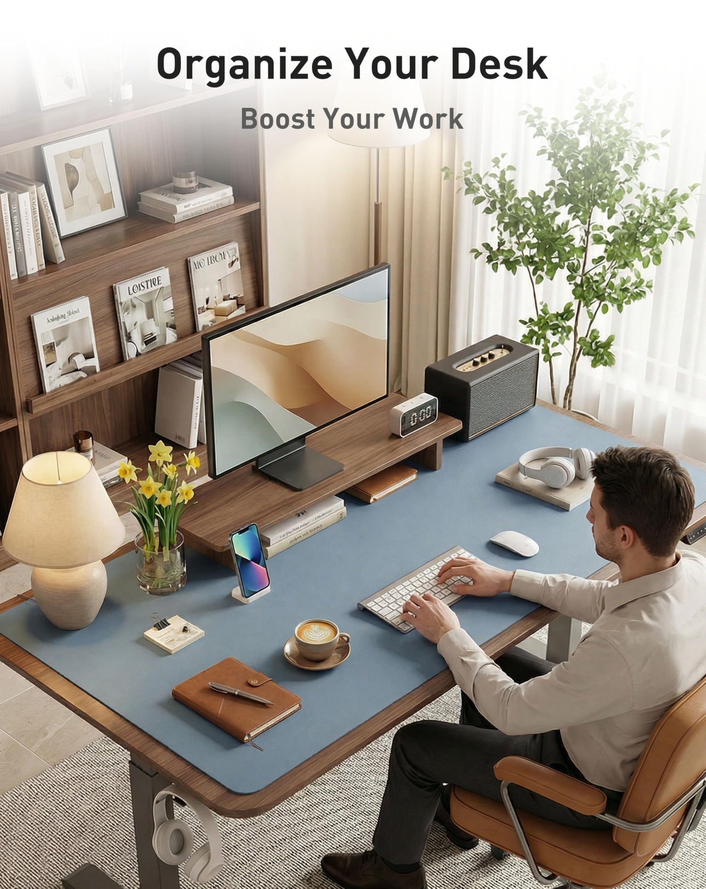 Aothia Faux Leather Desk Mat - Large Mouse Pad, Non-Slip PU Leather Blotter, Waterproof Writing