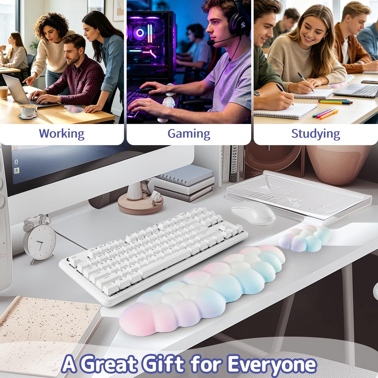 Sushret Cloud Wrist Rest Keyboard, Cloud Keyboard Wrist Pad Set with PU Leather Memory Foam, Cute