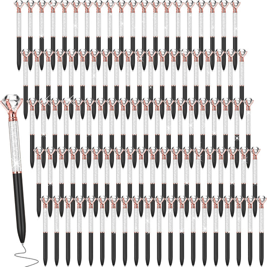 Sherr 100 Pack Crystal Diamond Pens Jewel pen Bulk, Black, Glitter