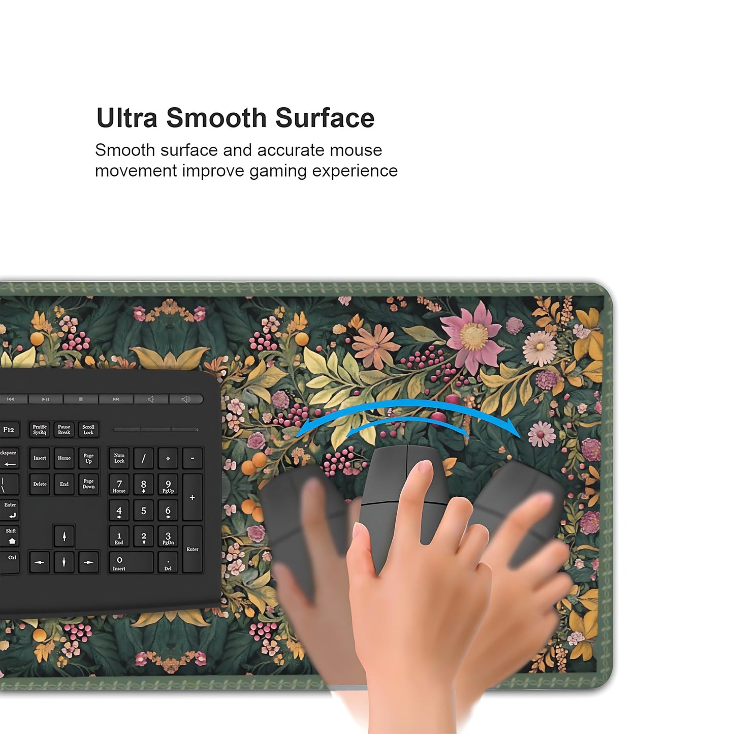 Floral Aesthetic Wildflower Gaming Mouse Pad, Forest Green Rug Desk Mat with Anti-Slip Base &