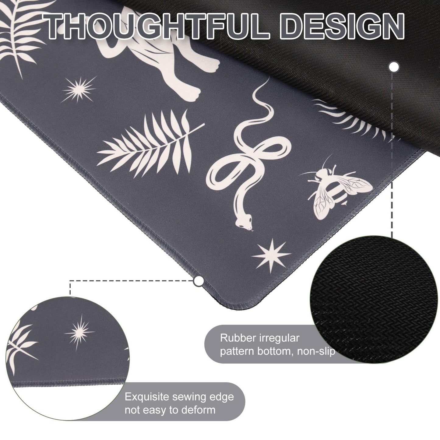 L-SPOUTTO Black Desk Mat for Keyboard and Mouse,Boho XXL Gaming Mouse Pad