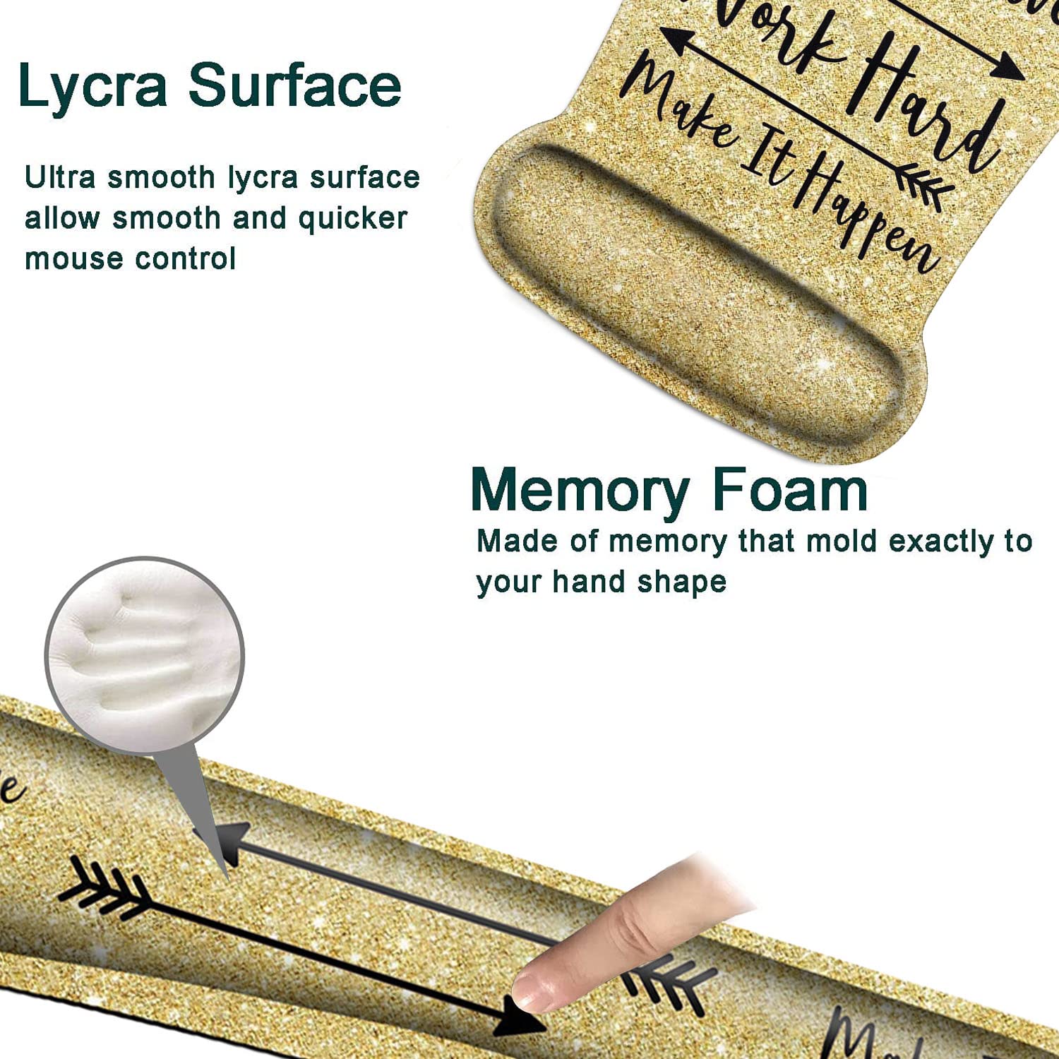 Keyboard Wrist Rest and Mouse Pad Wrist Support Set,Stay Positive Work Hard and Make It Happen Gold