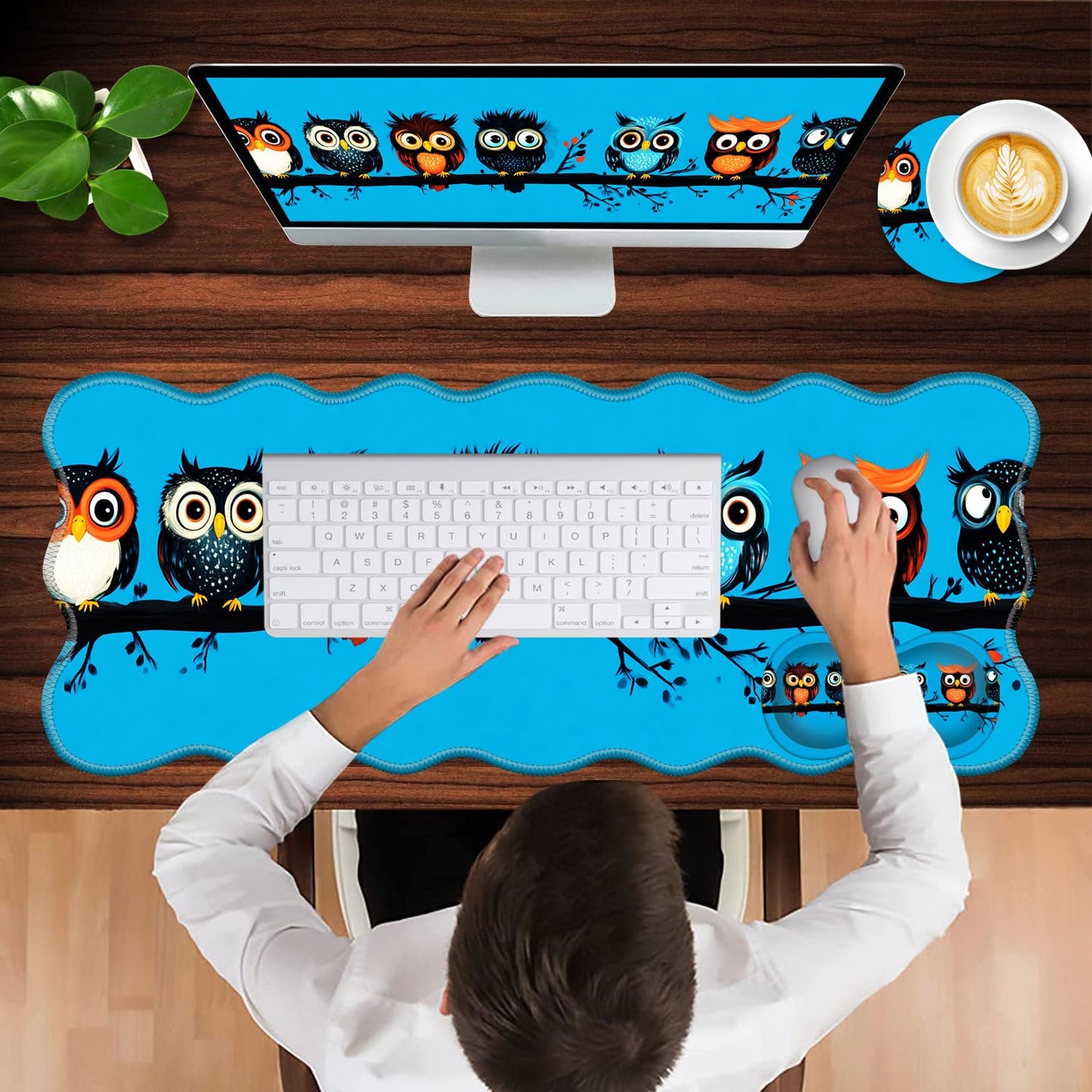 CICPLKSE Mouse Pad with Wrist Support + Desk Mat + Coaster 3 in 1 Set, XL Large Gaming Mousepad