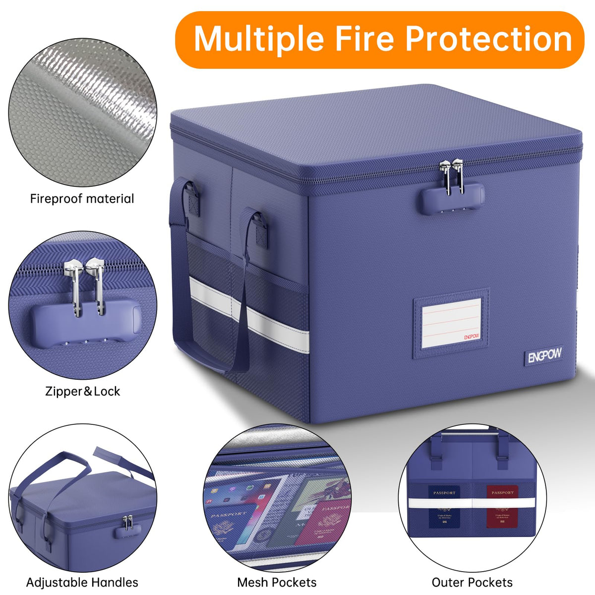 ENGPOW 5200°F File Box Fireproof Document Box with Lock,Heat Insulated Collapsible File Storage