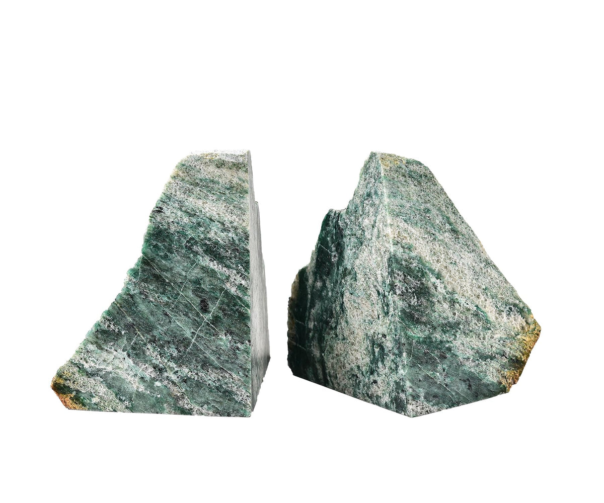 AMOYSTONE Green Mica Stone Bookends for Bedroom Vanity Decor