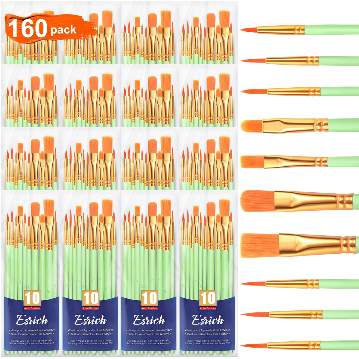 ESRICH 160PCS Paint Brushes, Paint Brush for Acrylic Painting