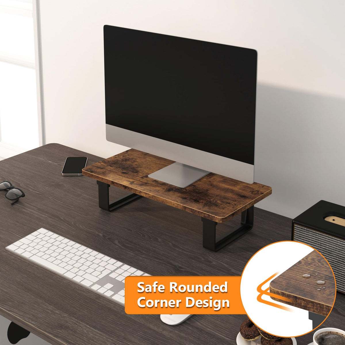 Monitor Stand Riser with 50 LB Capacity, Stable Wood Computer Monitor Stand for Desk Organizers