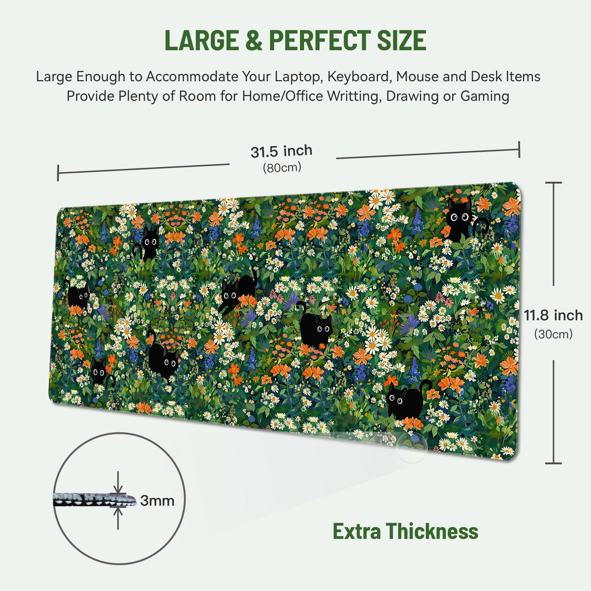 Stanoha Cute Desk Mat for Keyboard Desktop Extra Large Mouse Pad, Black Cat