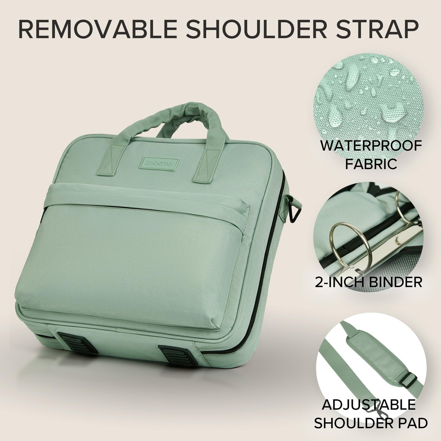 Sturdy 3 Ring Zipper Binder with Shoulder Strap for School - 2 Inch Zip Up