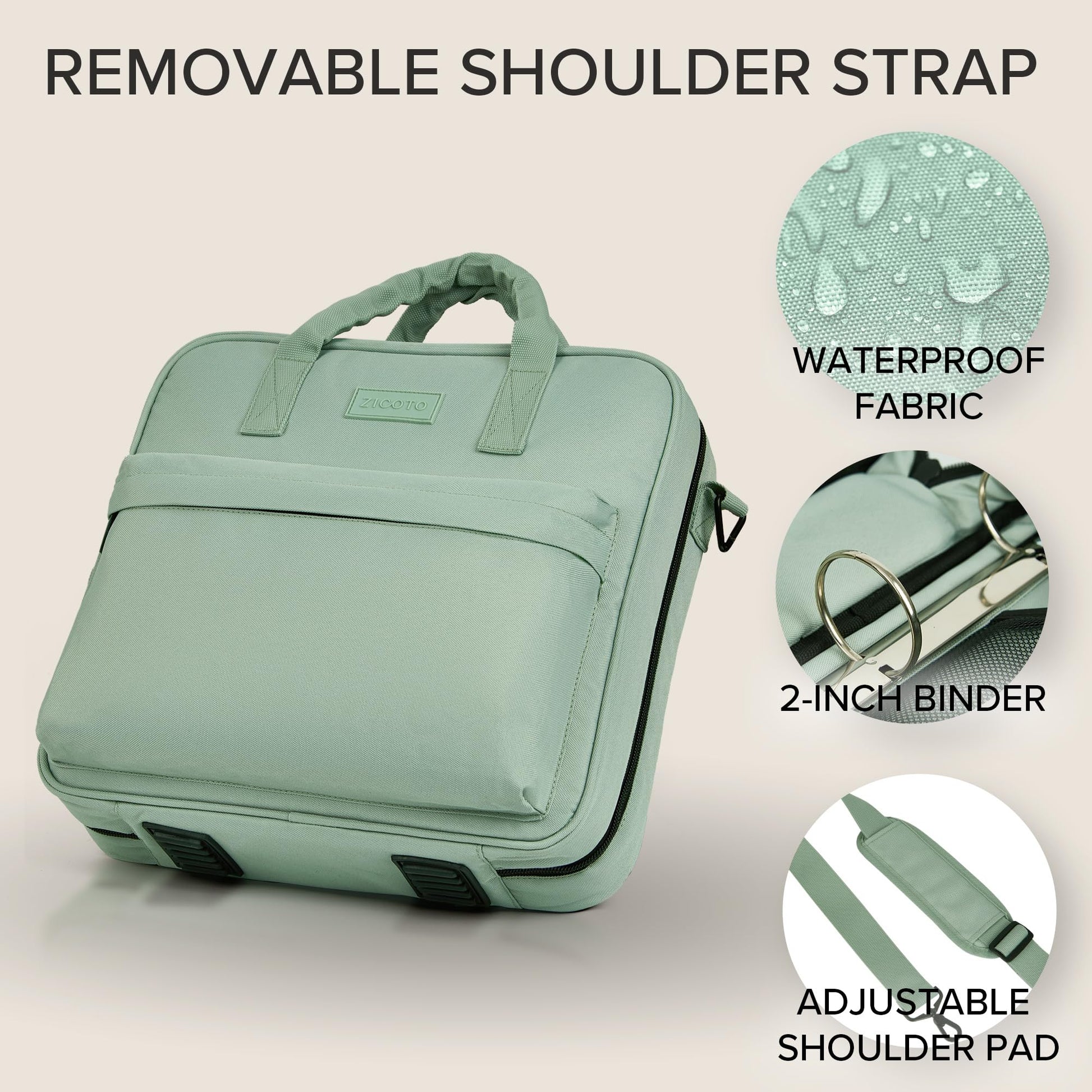 Sturdy 3 Ring Zipper Binder with Shoulder Strap for School - 2 Inch Zip Up