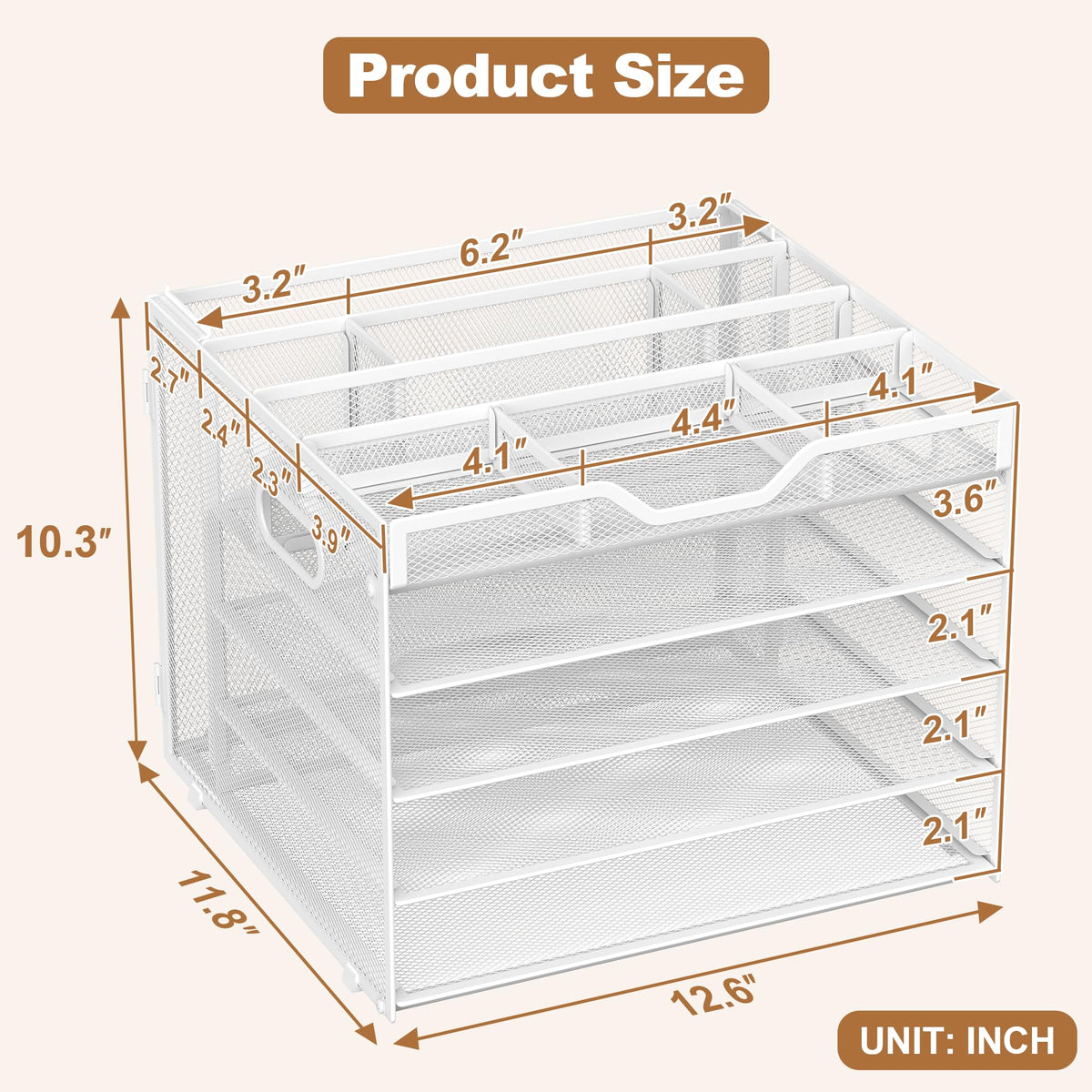 Docnest 5 Tier Desk Organizer with Hanging File Folder Holder&Tray, White