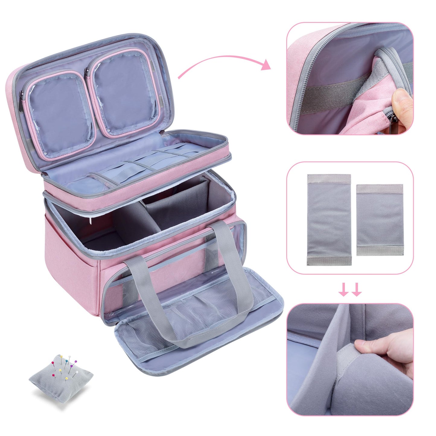 BAFASO Double Layer Sewing Accessories Organizer, Pink