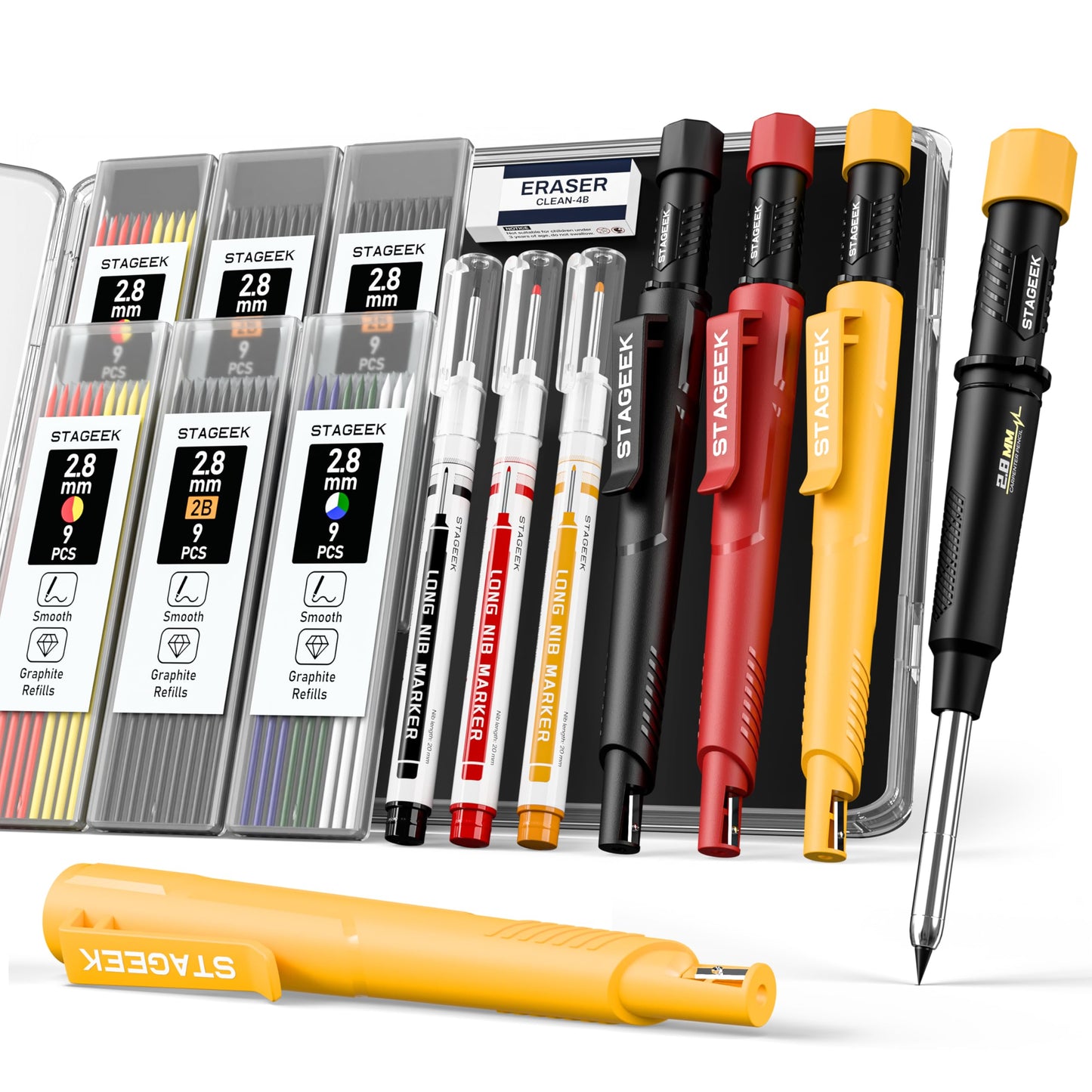 STAGEEK 2.8mm Mechanical Carpenter Pencils with Sharpener, 3 Pack