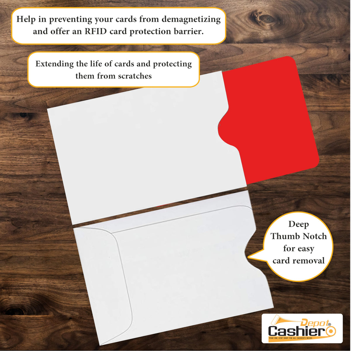 1000 Cashier Depot - Key Card Holders, Credit Card Protectors, White Paper Sleeves, 2-3/8 x 3-1/2